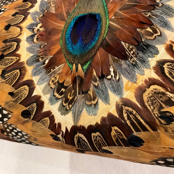 VTG Outdoor Forest Fairytale Wedding Feather Frame Bag Woodsy Bride Brown Blue - Picture 13 of 16